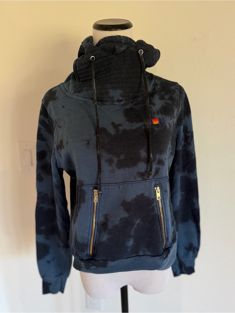 Aviator Nation Ninja Pullover Hoodie - Blue Black Tie Dye - XS
